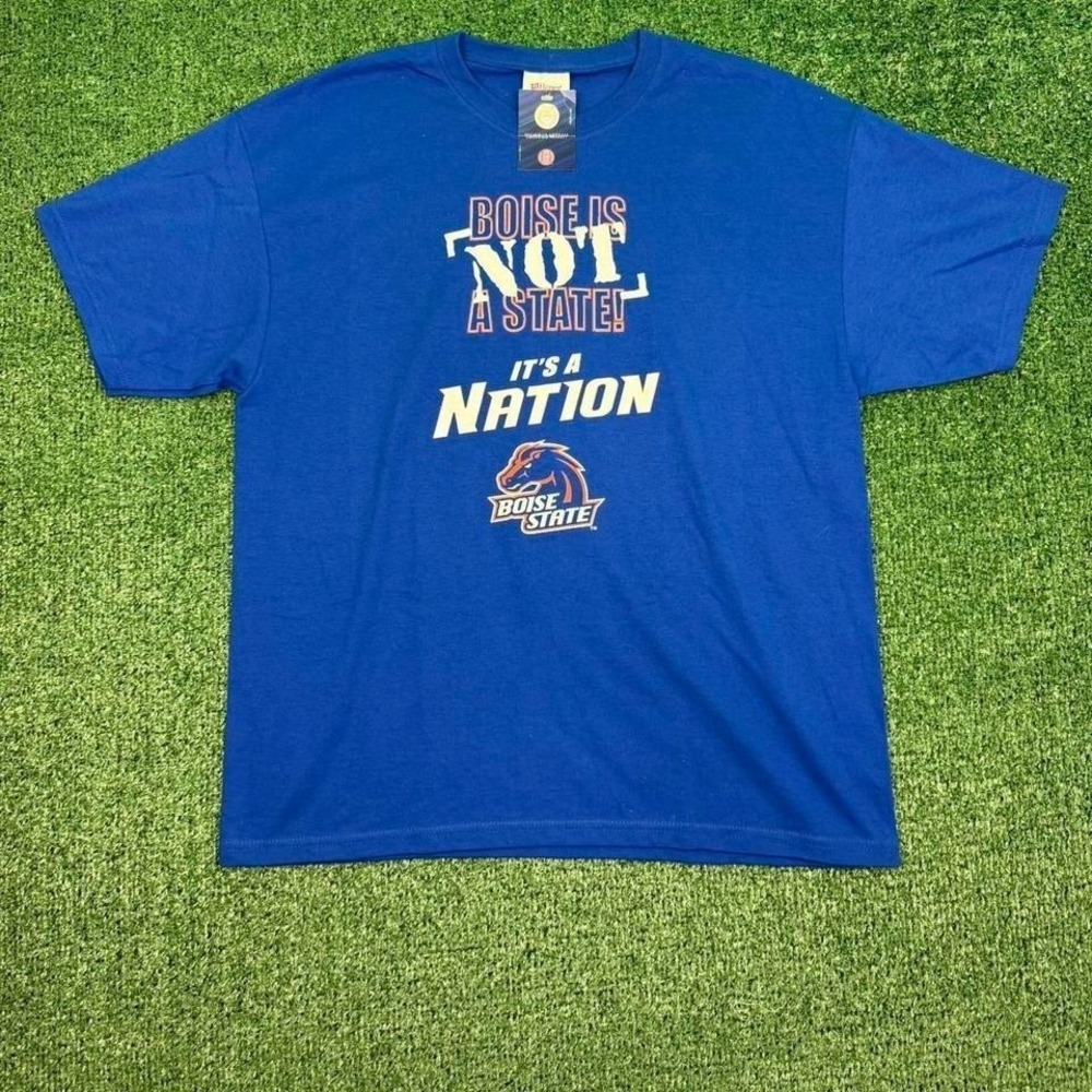 Blue and orange Boise State University graphic tee